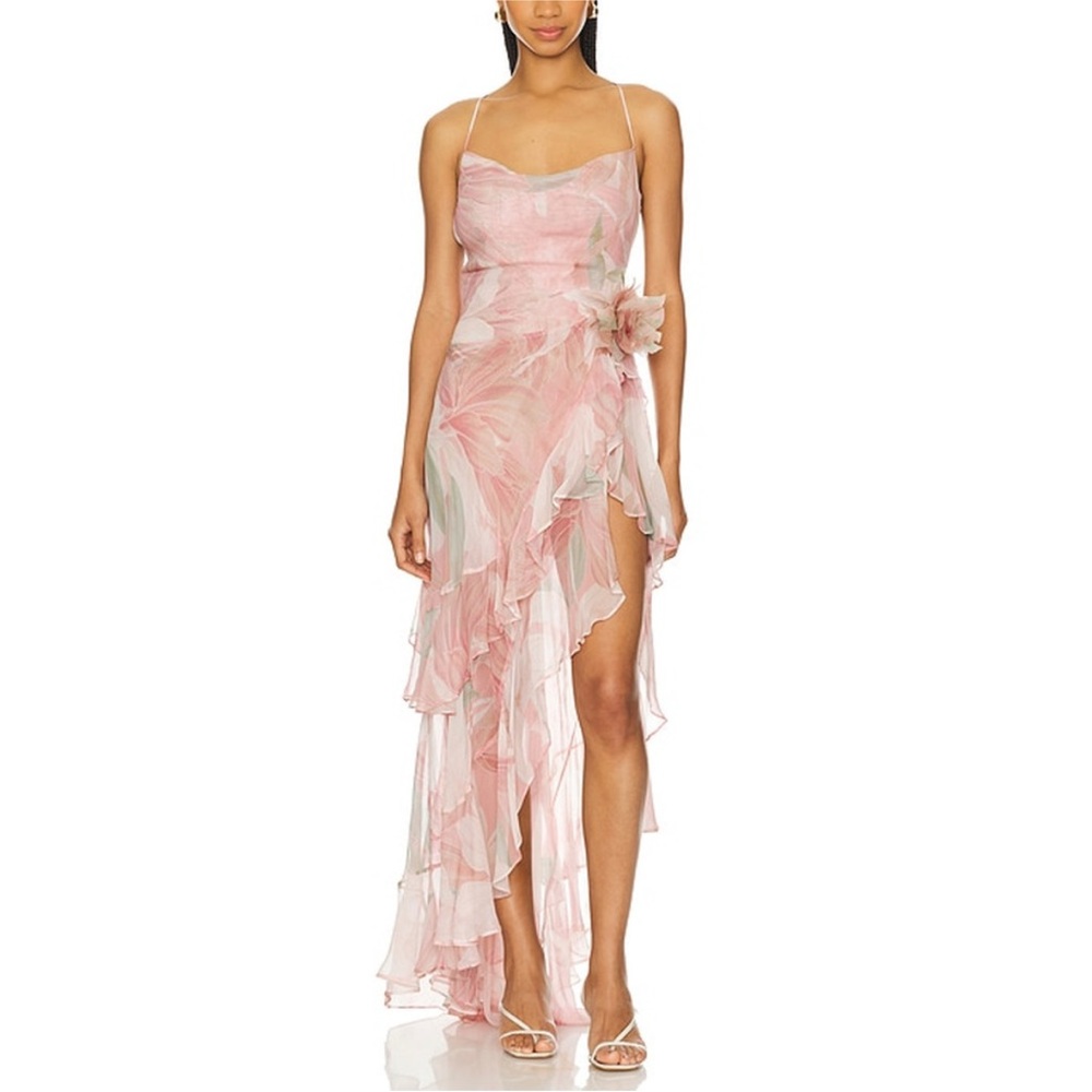 retrofete samara silk chiffon dress dusty pink botanical -size small